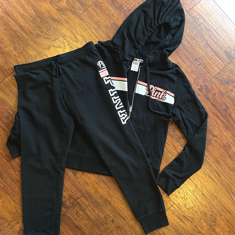 Pink Victoria Secrets Black Sweatsuit